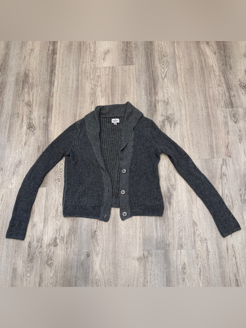 American Eagle Charcoal‎ Gray Knit Cropped Cardigan Size Small